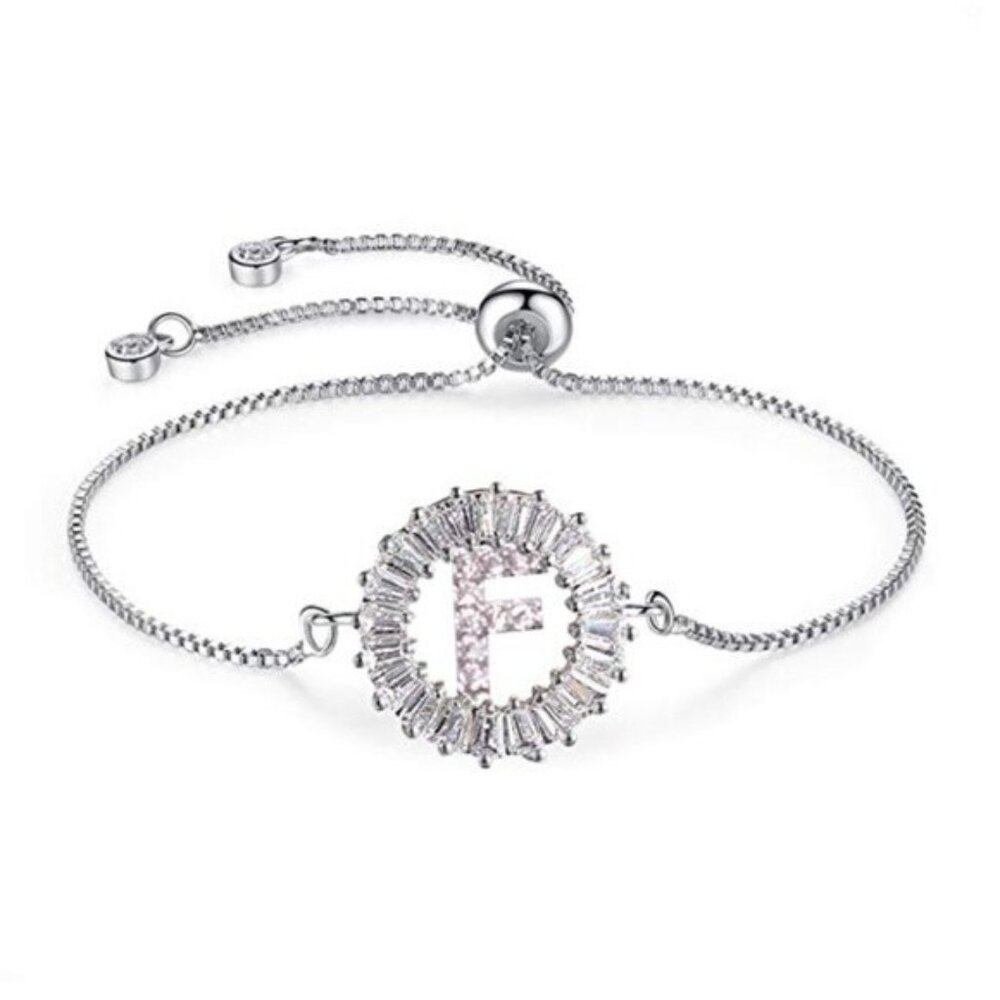 Letter "F" Initial Round Silver Bracelet